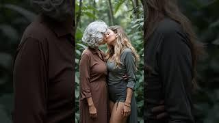 An older woman and her young girlfriend kiss in the jungle  #kiss #love #lesbian #lesbians