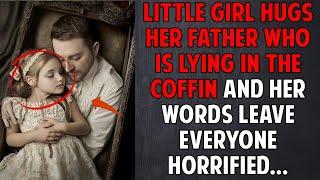 Little girl hugs her father who is lying in the coffin and her words leave everyone horrified...