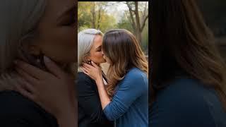 An older woman and her young girlfriend kiss in the woods   #kiss #love #lesbians #lesbian