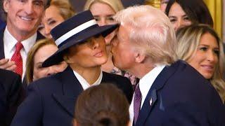 Donald Trump gives Melania Trump a kiss on the cheek as he enters for his presidential inauguration