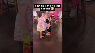 This little girl kiss him for first time and he was so happy