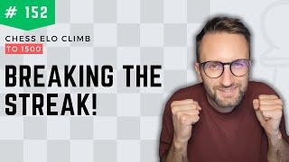 Chess climb to 1500 Elo - Breaking the streak! Ep152