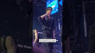 jake blowing a kiss to the kcon crowd and jungwon throwing confetti at end of mcountdown stage